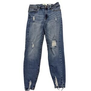 RE Generation Celebrity Pink Mom Jeans Juniors 11/30 Blue High Rise Distressed